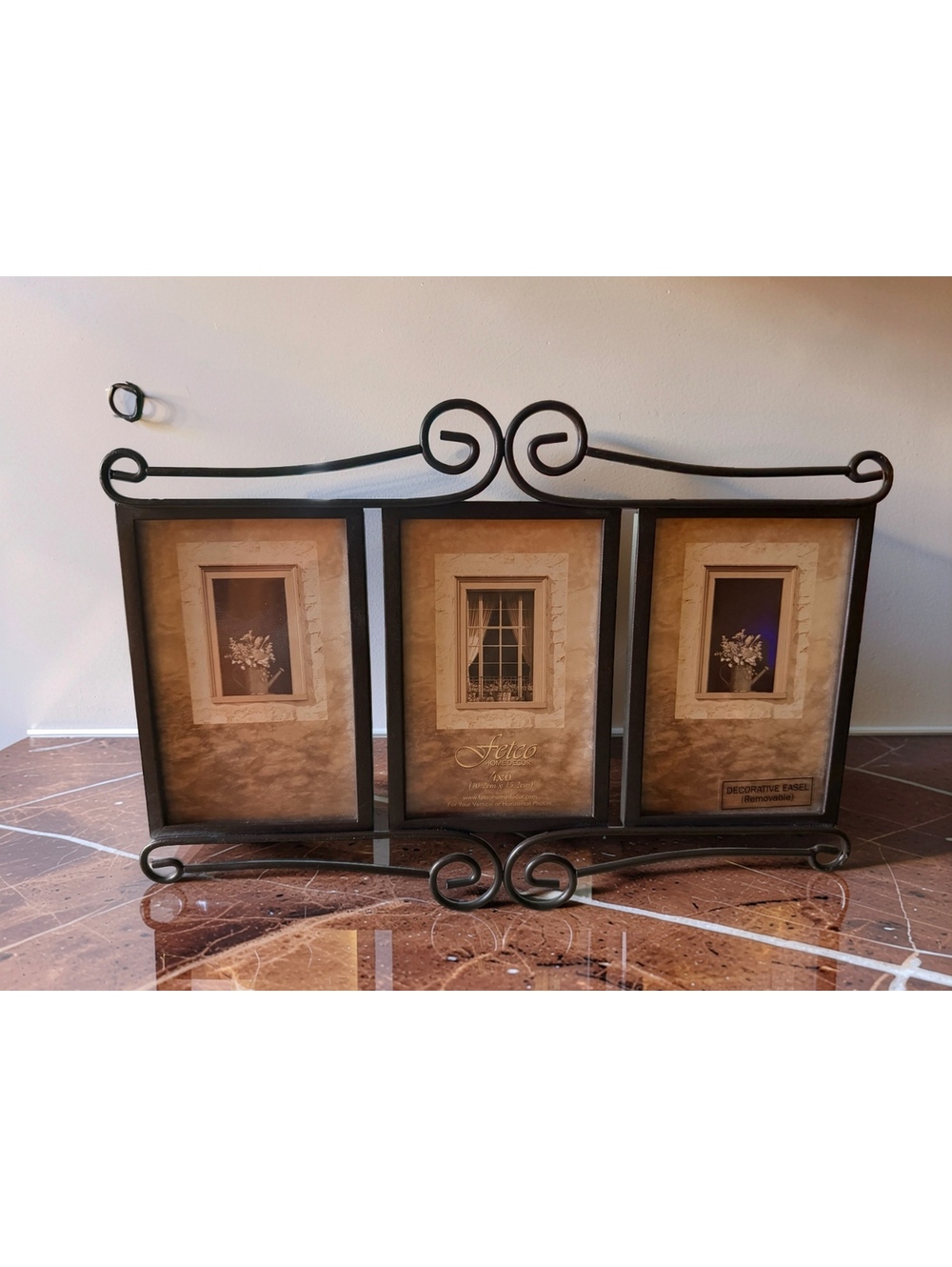 Set of 2 Fetco Home Decor Triple Picture Frames Metal Scrollwork
